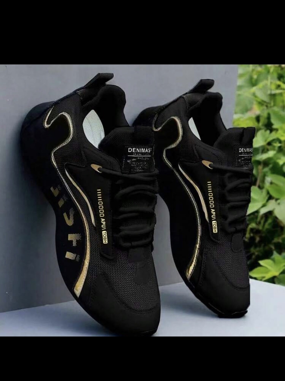 Black Sneakers with Gold Trim - Men's Athletic Shoes
